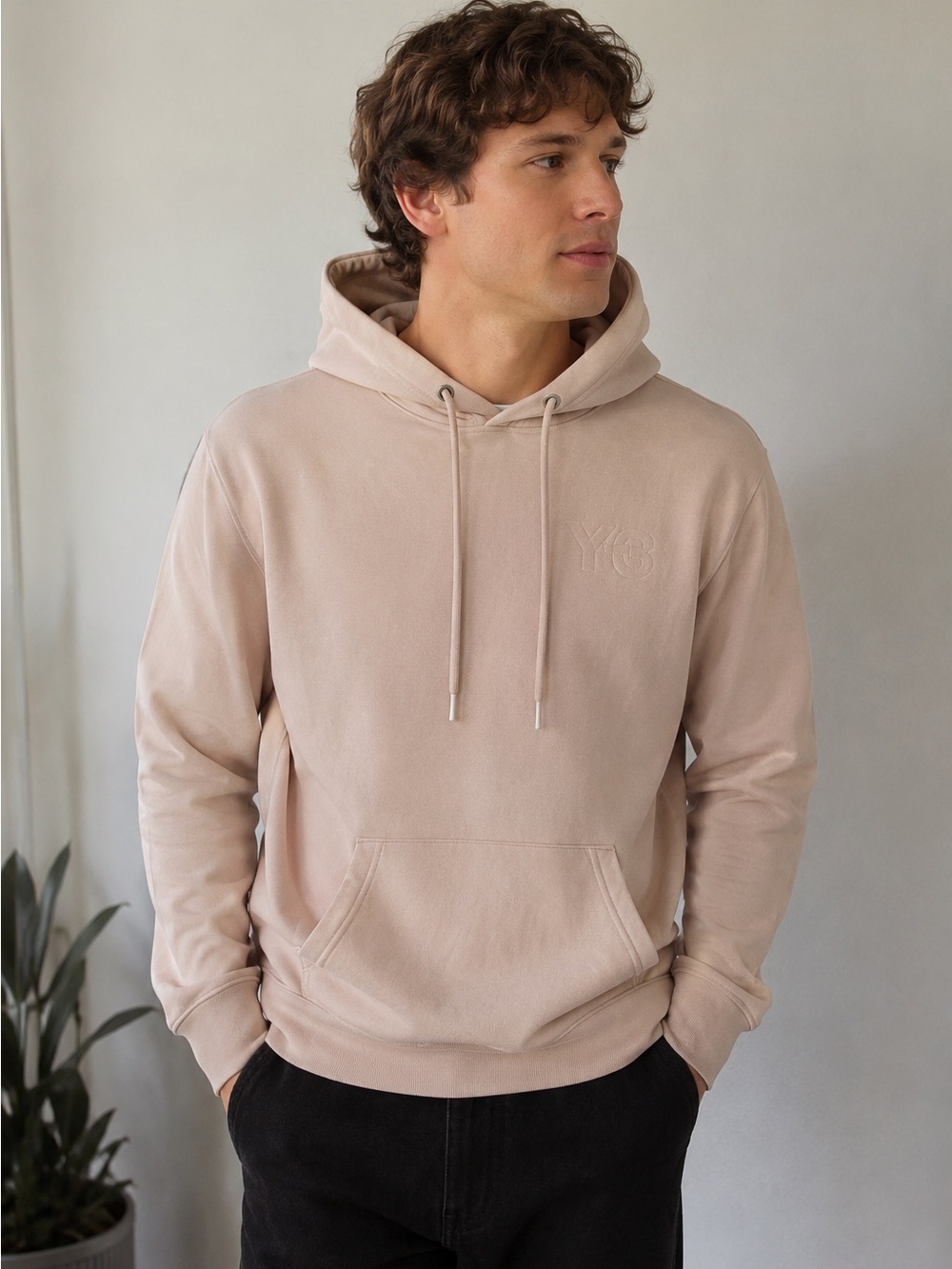 Adidas and Y-3 Collab Light Beige Logo Pullover Hoodie